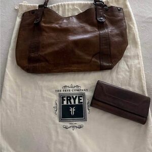 Frye Dark Brown Leather Shoulder Bag and Wallet